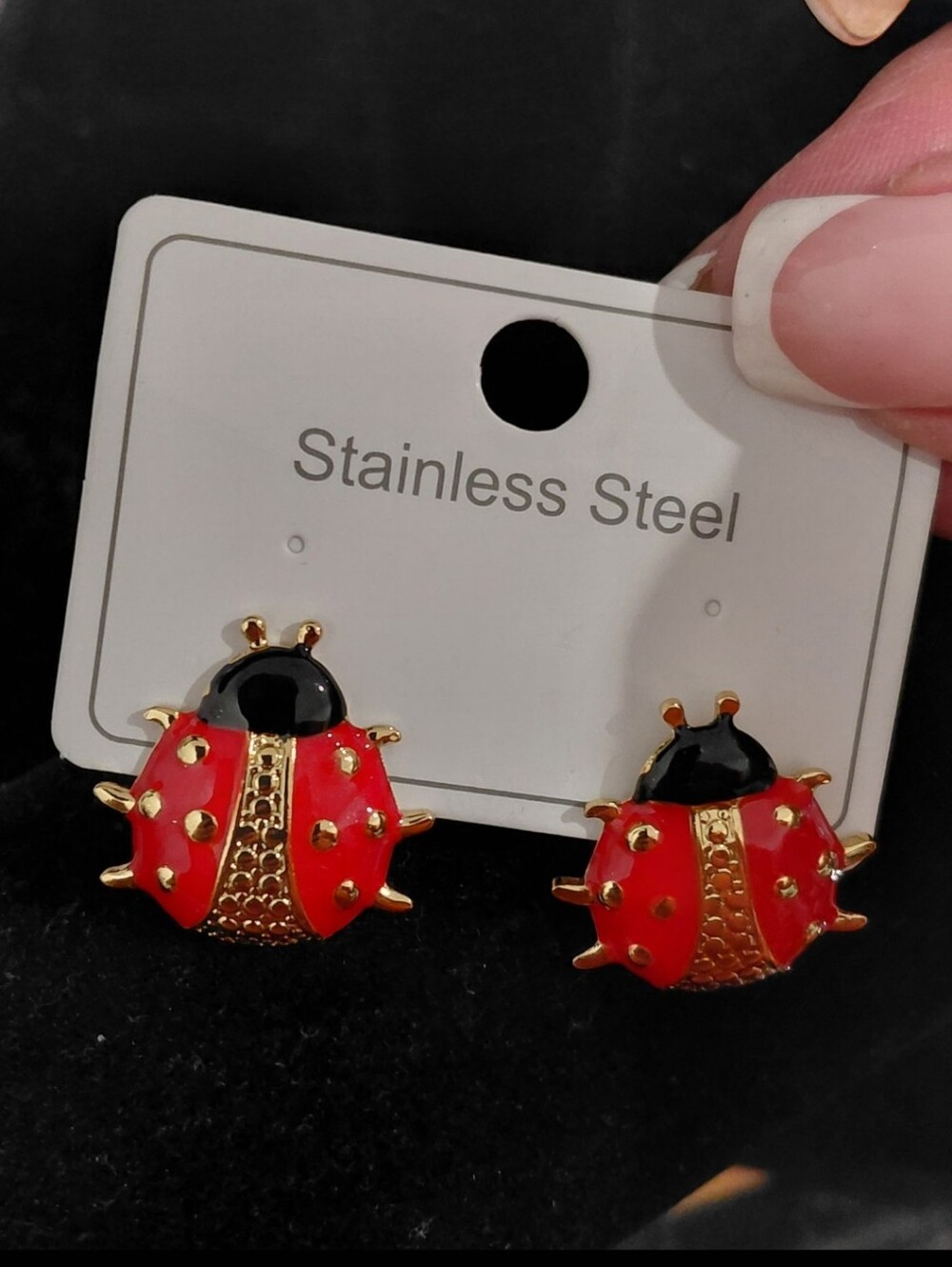 Gold & Red Ladybug Stud Earrings